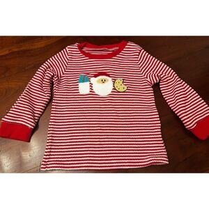 Christmas Santa Appliqué Red & White Toddler Long Sleeve Shirt